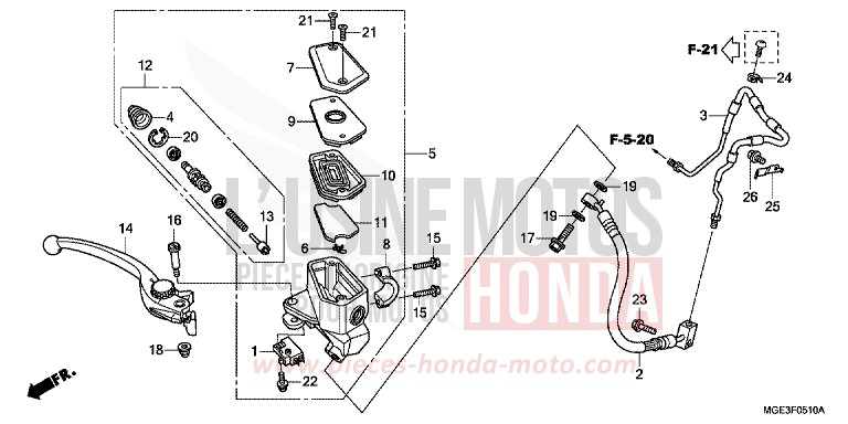 FR. BRAKE MASTER CYLINDER for VFR1200F Dual Clutch PEARL SUNBEAM WHITE (NHA66) from 2010
